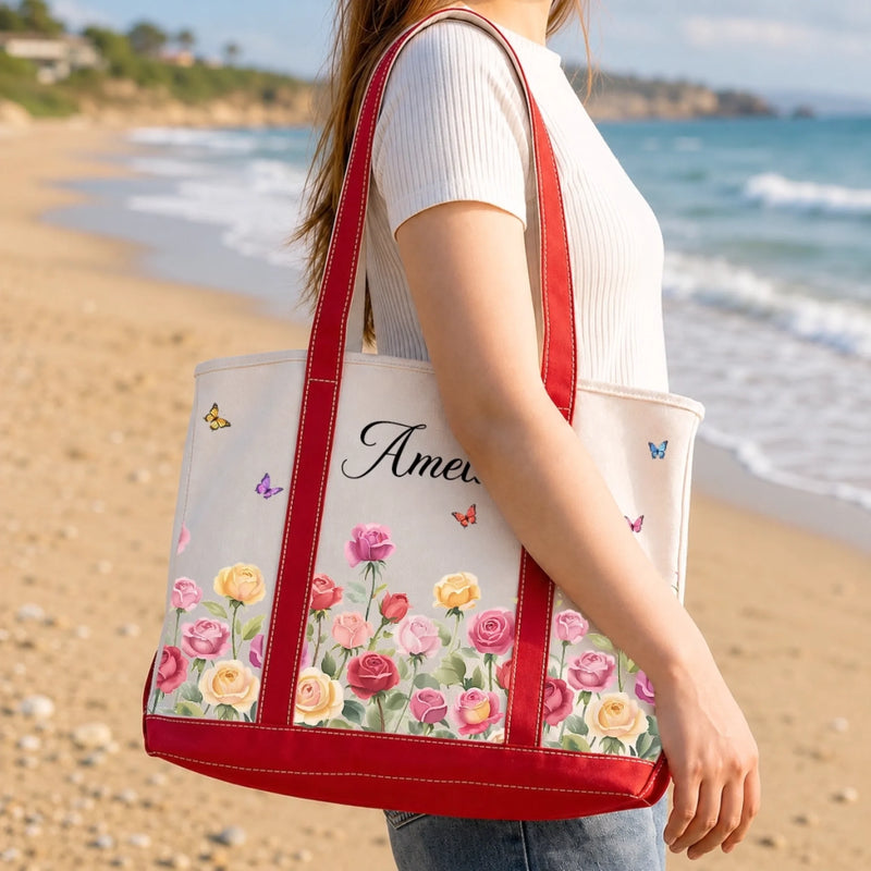 Custom Canvas Tote Bag - Personalized Teacher Appreciation, Back To School Gifts For Teachers,  Wife, Daughter, Besties, Sisters, Granddaughter, Grandma, Mom, Yourself - Botanical Charm
