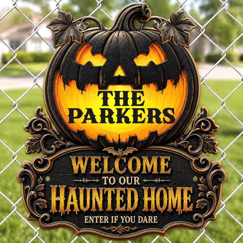 Custom Shaped Metal Sign - Personalized Halloween Birthday Gifts For Mom, Dad, Brother, Sister - Our Kind Of Family Fright