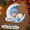 Custom First Christmas Wooden Ornament With Tag - Personalized Christmas Baby Shower, Gender Reveal Gifts For New Moms, New Dads, New Parents - Sweet Dreams Little One