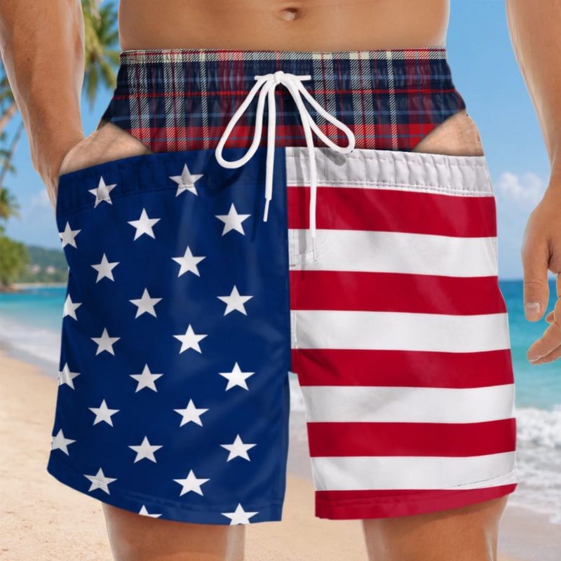 Custom Funny Patriotic Men Swim Trunks - Personalized Summer Vacation And Travel Gifts For Husband, Son, Grandson, Brother, Grandpa, Dad, Yourself - Professional Vacationer