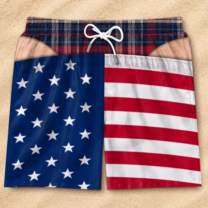 Custom Funny Patriotic Men Swim Trunks - Personalized Summer Vacation And Travel Gifts For Husband, Son, Grandson, Brother, Grandpa, Dad, Yourself - Professional Vacationer