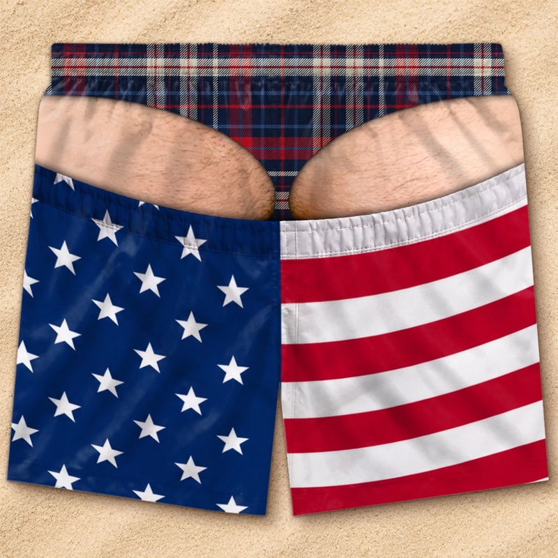 Custom Funny Patriotic Men Swim Trunks - Personalized Summer Vacation And Travel Gifts For Husband, Son, Grandson, Brother, Grandpa, Dad, Yourself - Professional Vacationer