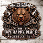 Custom Shaped Metal Sign - Personalized Birthday Gifts For Husband, Son, Grandson, Brother, Grandpa, Dad, Yourself - Beware Of The Garage Bear