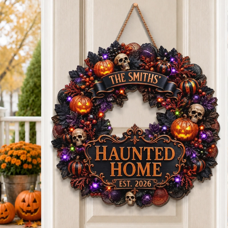 Custom Haunted Home Wood Sign - Personalized Halloween Decor Birthday Gifts For Mom, Dad, Brother, Sister - Creep It Real Always