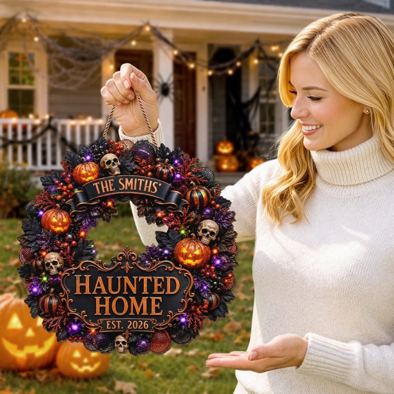 Custom Haunted Home Wood Sign - Personalized Halloween Decor Birthday Gifts For Mom, Dad, Brother, Sister - Creep It Real Always