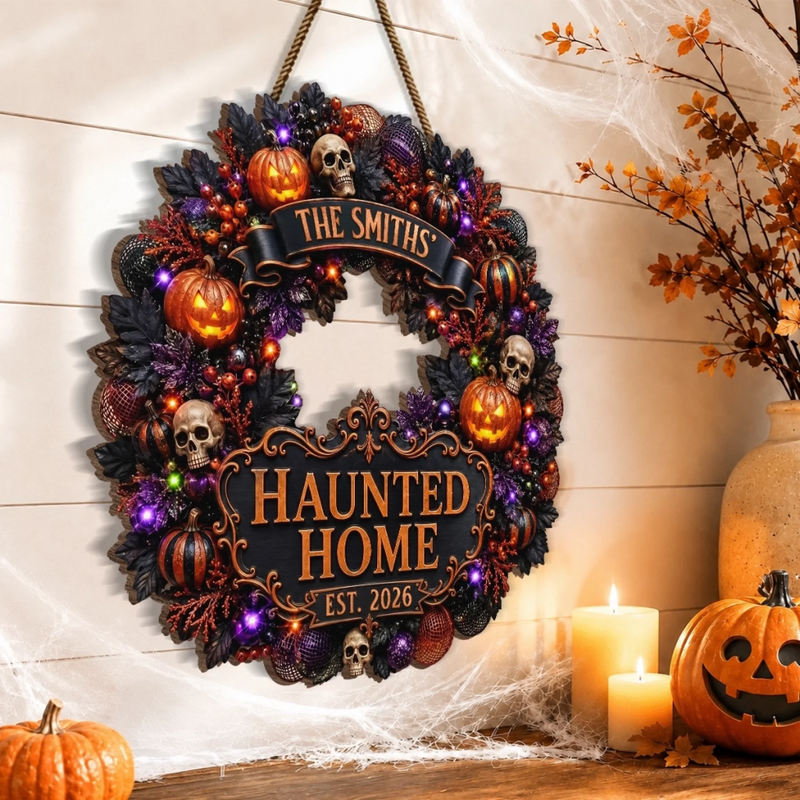 Custom Haunted Home Wood Sign - Personalized Halloween Decor Birthday Gifts For Mom, Dad, Brother, Sister - Creep It Real Always