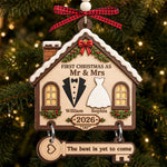 Custom First Christmas Wooden Ornament With Tag - Personalized Anniversary Christmas Wedding Gifts For Husband And Wife, Him And Her - Our Love, Our Forever