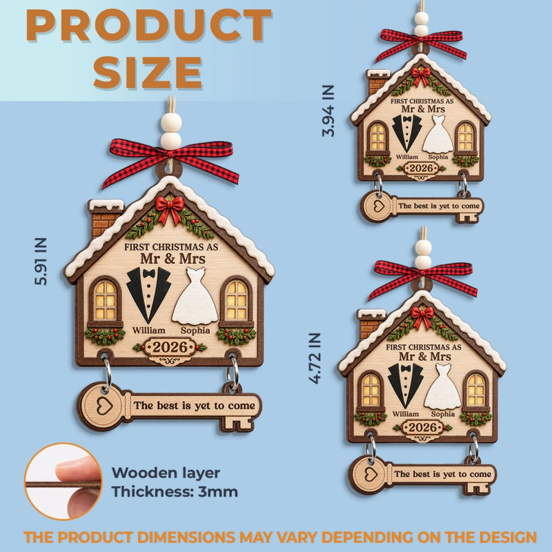 Custom First Christmas Wooden Ornament With Tag - Personalized Anniversary Christmas Wedding Gifts For Husband And Wife, Him And Her - Our Love, Our Forever