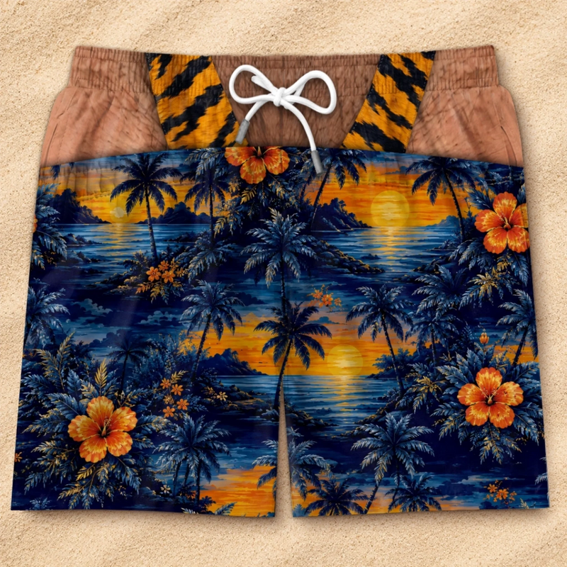 Custom Funny Patriotic Men Swim Trunks - Personalized Summer Vacation And Travel Gifts For Husband, Son, Grandson, Brother, Grandpa, Dad, Yourself - Salty Hair Zero Cares