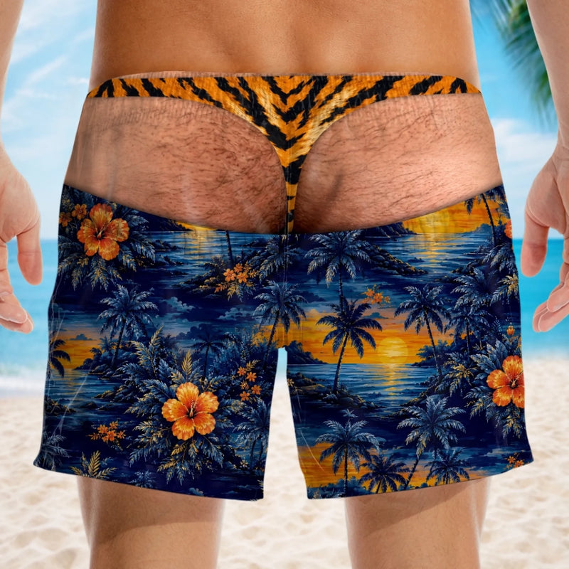 Custom Funny Patriotic Men Swim Trunks - Personalized Summer Vacation And Travel Gifts For Husband, Son, Grandson, Brother, Grandpa, Dad, Yourself - Gone Coastal Again