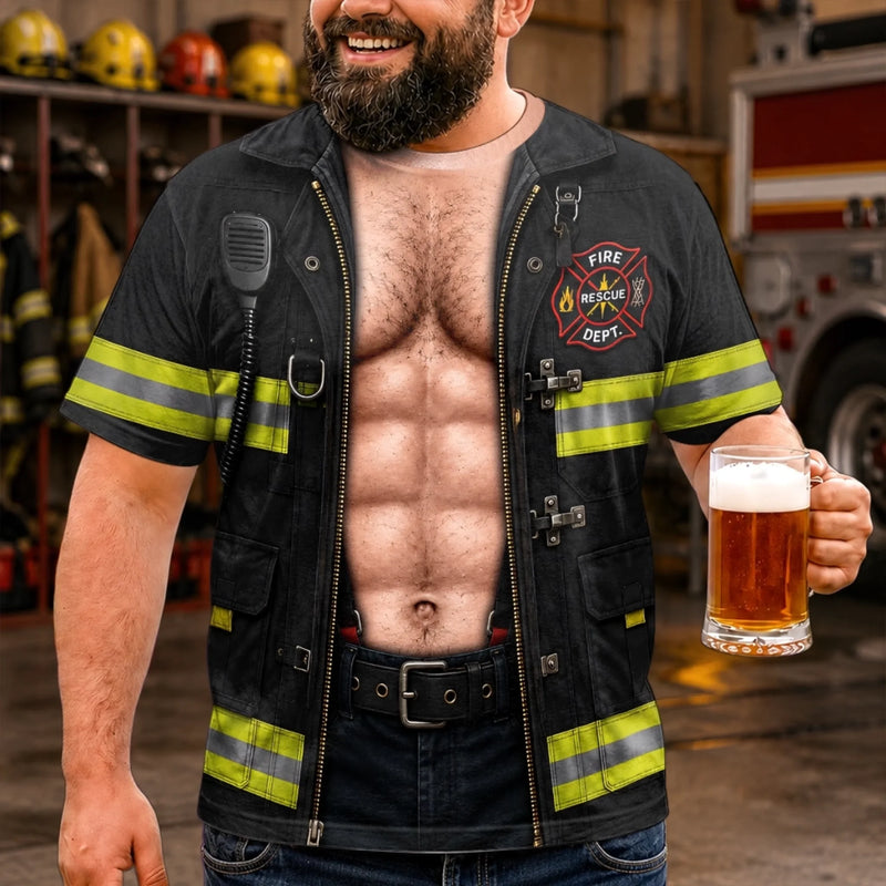 Custom Funny T-shirt - Personalized Birthday Gifts For Husband, Son, Grandson, Brother, Grandpa, Dad, Yourself - Firefighter In Action Mode