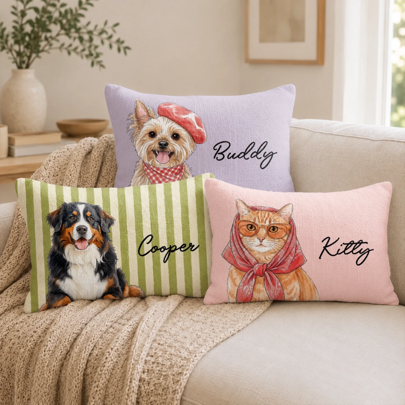 Custom Photo Woven Pillow - Personalized Birthday Gifts For Dog Cat Lovers, Dog Dad And Mom, Cat Owners - Pawsitive Vibes Only