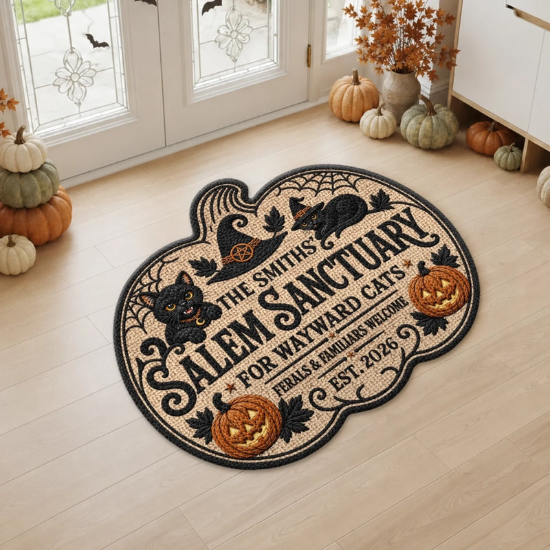 Custom Shaped Doormat - Personalized Halloween Decor Birthday Gifts For Mom, Dad, Brother, Sister - Home Of Spooky Cats
