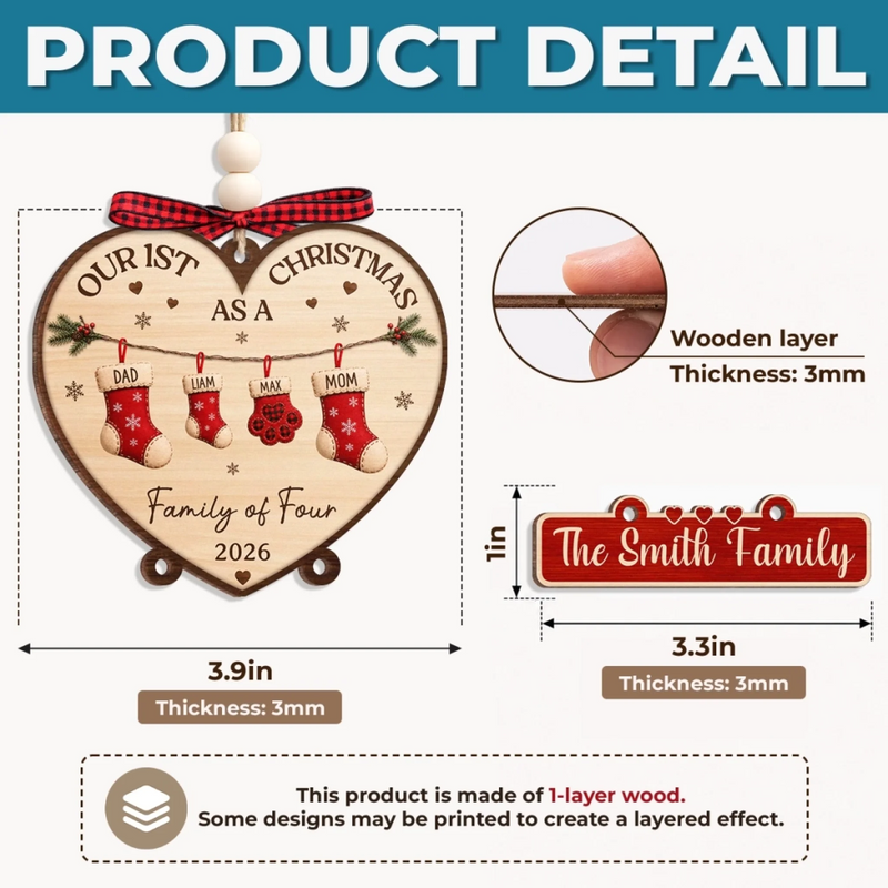 Custom First Christmas Wooden Ornament With Tag - Personalized Christmas Birthday Gifts For Mom, Dad, Brother, Sister - Blessed Beyond All Measure