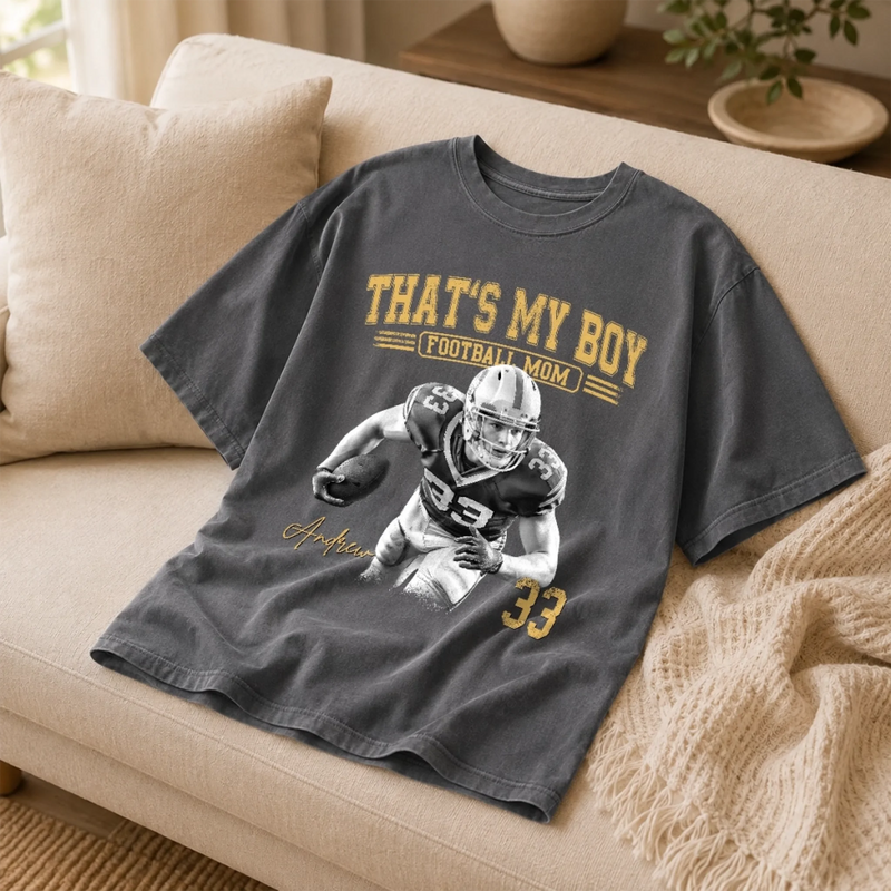 Custom Photo America Football Comfort T-Shirt - Personalized Birthday Gifts For Mom, Dad, America Football Lovers, Sports Fans, Sports Lovers - Game Day Runs In My Veins