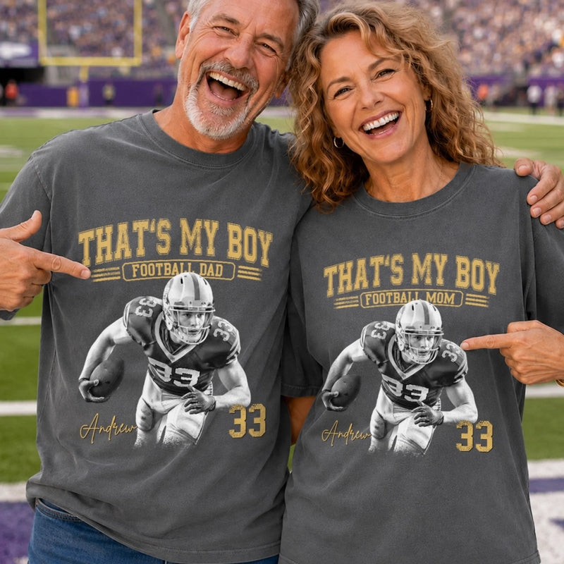 Custom Photo America Football Comfort T-Shirt - Personalized Birthday Gifts For Mom, Dad, America Football Lovers, Sports Fans, Sports Lovers - Game Day Runs In My Veins