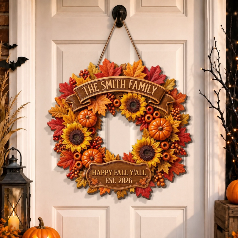 Custom Wood Sign - Personalized Halloween Decor Birthday Gifts For Mom, Dad, Brother, Sister - Warm Fall Sunshine Welcome