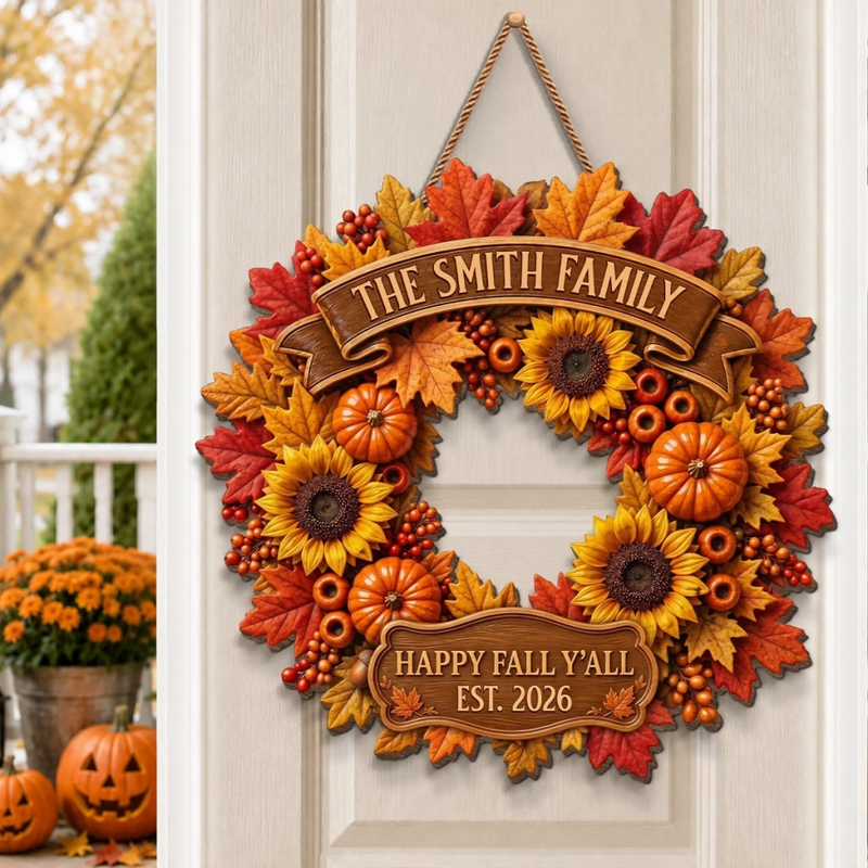 Custom Wood Sign - Personalized Halloween Decor Birthday Gifts For Mom, Dad, Brother, Sister - Warm Fall Sunshine Welcome