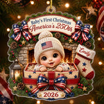 Custom First Christmas Acrylic Ornament - Personalized America 250th Anniversary Christmas Gifts For New Moms, New Dads, New Parents - A New Star Is Born