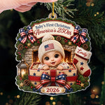 Custom First Christmas Acrylic Ornament - Personalized America 250th Anniversary Christmas Gifts For New Moms, New Dads, New Parents - A New Star Is Born