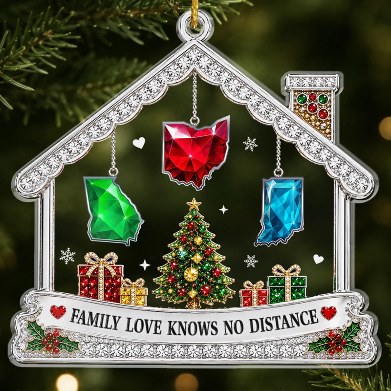 Custom Long Distance Acrylic Ornament - Personalized Christmas Birthday Gifts For Mom, Dad, Brother, Sister - Love Keeps Us Together Always