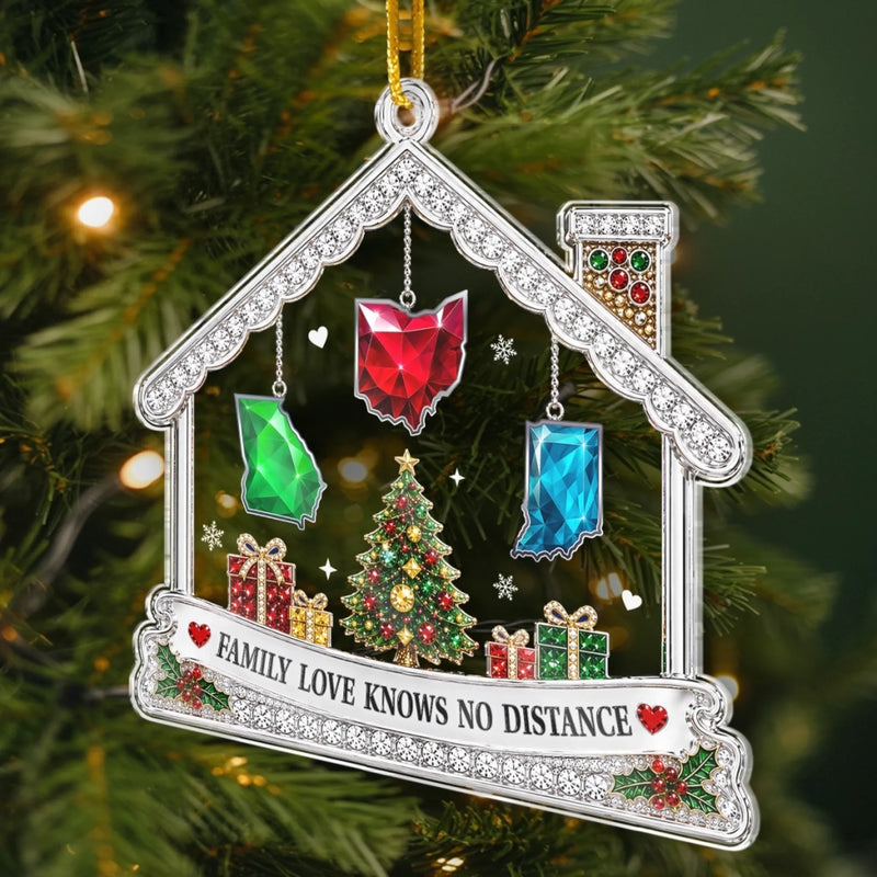 Custom Long Distance Acrylic Ornament - Personalized Christmas Birthday Gifts For Mom, Dad, Brother, Sister - Love Keeps Us Together Always