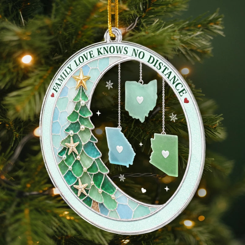 Custom Long Distance Acrylic Ornament - Personalized Christmas Birthday Gifts For Mom, Dad, Brother, Sister - Connected By Heart Never Apart