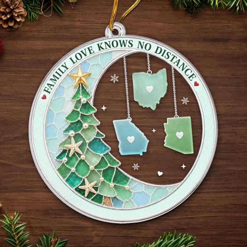 Custom Long Distance Acrylic Ornament - Personalized Christmas Birthday Gifts For Mom, Dad, Brother, Sister - Connected By Heart Never Apart