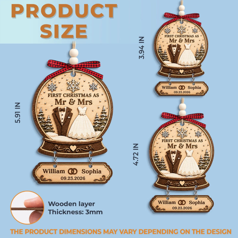 Custom First Christmas Wooden Ornament With Tag - Personalized Anniversary Christmas Wedding Gifts For Husband And Wife, Him And Her - Our Forever Starts Here