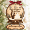 Custom First Christmas Wooden Ornament With Tag - Personalized Anniversary Christmas Wedding Gifts For Husband And Wife, Him And Her - Our Forever Starts Here