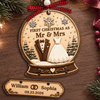 Custom First Christmas Wooden Ornament With Tag - Personalized Anniversary Christmas Wedding Gifts For Husband And Wife, Him And Her - Our Forever Starts Here