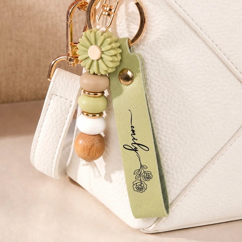 Custom Daisy Beaded Keychain - Personalized Birthday Gifts For Wife, Daughter, Besties, Sisters, Granddaughter, Grandma, Mom, Yourself - A Tiny Bloom Of Joy
