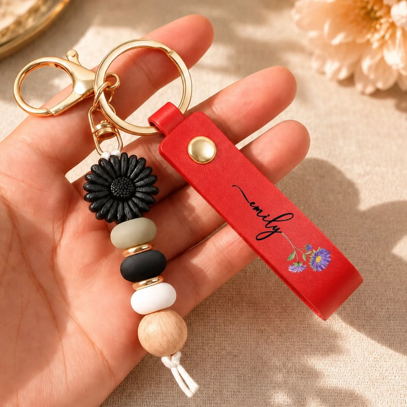 Custom Daisy Beaded Keychain - Personalized Birthday Gifts For Wife, Daughter, Besties, Sisters, Granddaughter, Grandma, Mom, Yourself - Your Birth Story In Bloom