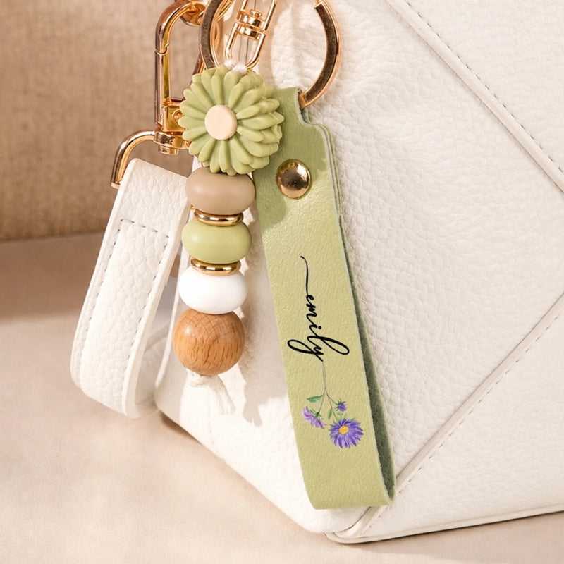 Custom Daisy Beaded Keychain - Personalized Birthday Gifts For Wife, Daughter, Besties, Sisters, Granddaughter, Grandma, Mom, Yourself - Your Birth Story In Bloom