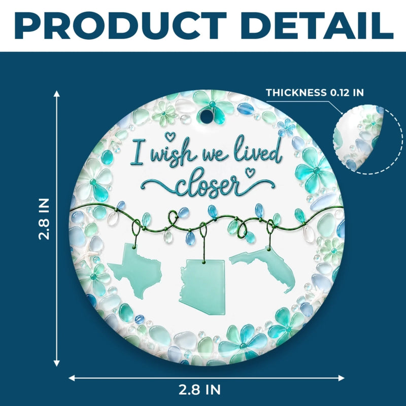 Custom Long Distance Sea Glass Ceramic Ornament - Personalized Best Friend Christmas Birthday Gifts For Women, Besties, Sisters, BFF - Miles Apart, Forever Close Hearts
