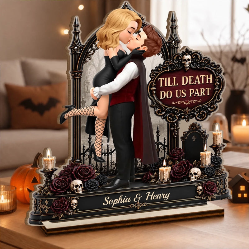Custom 2-Layered Wooden Plaque - Personalized Halloween Decor, Anniversary Wedding Gifts For Husband And Wife, Him And Her - Darkly In Love With You