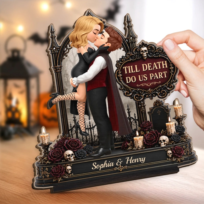 Custom 2-Layered Wooden Plaque - Personalized Halloween Decor, Anniversary Wedding Gifts For Husband And Wife, Him And Her - Darkly In Love With You