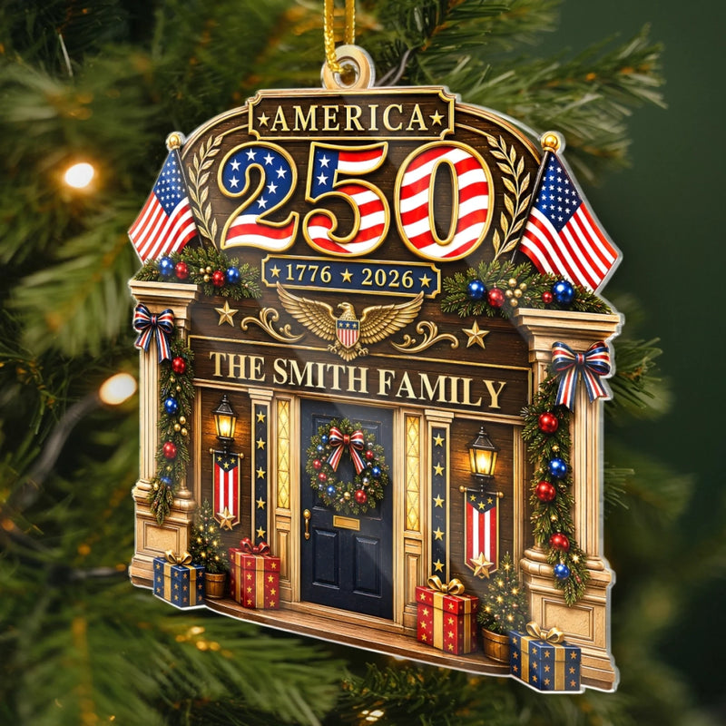 Custom Acrylic Ornament - Personalized America 250th Anniversary Christmas Gifts For Mom, Dad, Brother, Sister - Forever Free And United