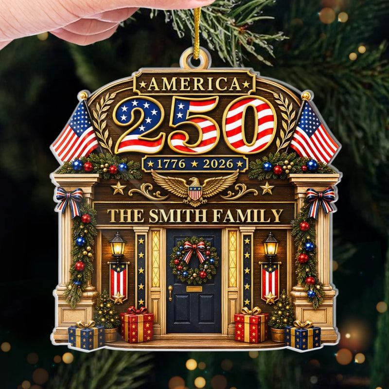 Custom Acrylic Ornament - Personalized America 250th Anniversary Christmas Gifts For Mom, Dad, Brother, Sister - Forever Free And United