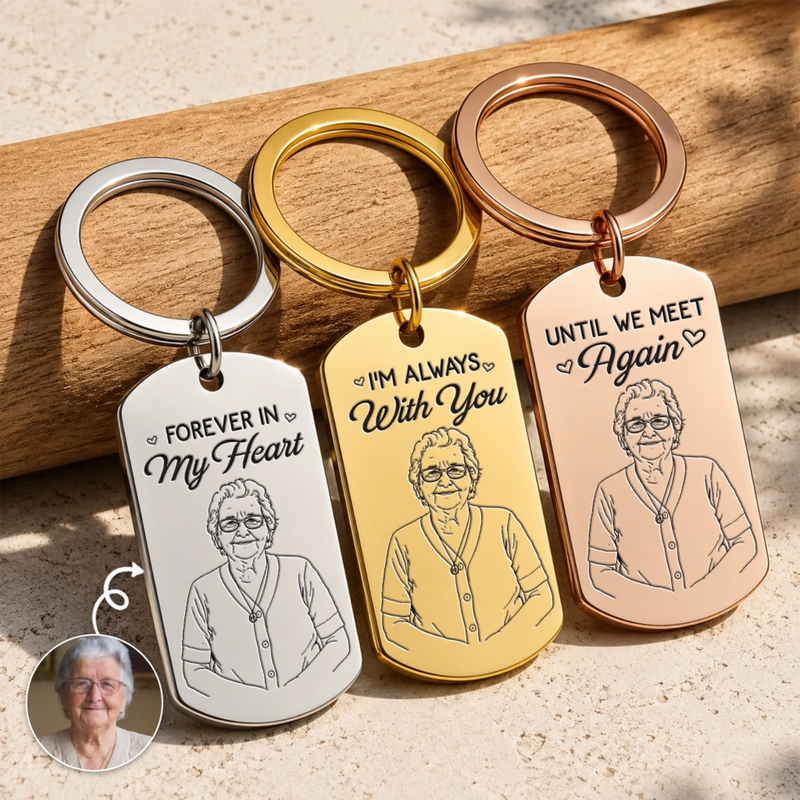 Custom Photo Engraved Keyring - Personalized  Memorial Sympathy Gifts For Loss Of Mom, Dad - Your Love Still Guides Me