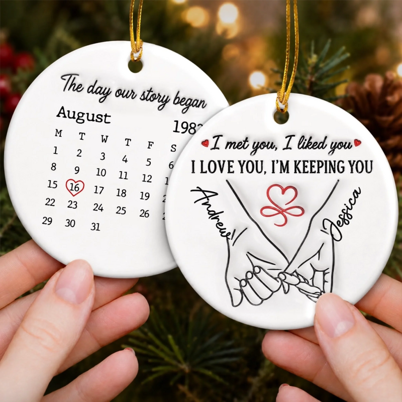 Custom Double-Sided Ceramic Ornament - Personalized Anniversary Wedding Gifts For Husband And Wife, Him And Her - Where Our Love Story First Began
