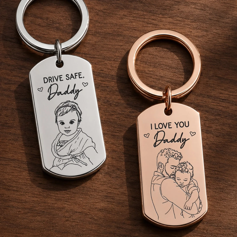 Custom Photo Engraved Keyring - Personalized Birthday Gifts For Mom, Dad - Safe Travels Always