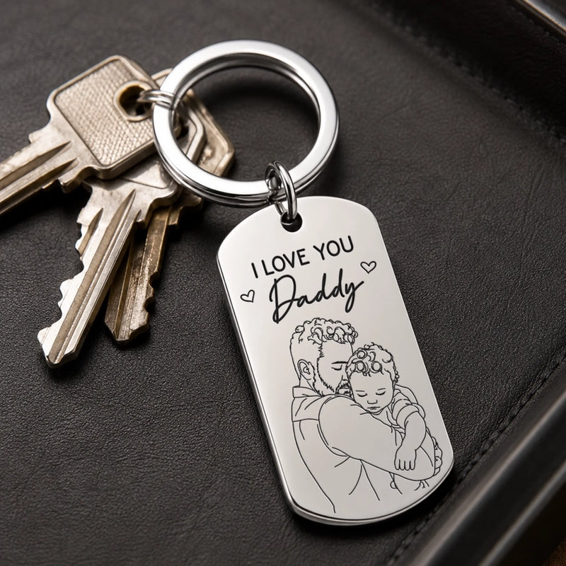 Custom Photo Engraved Keyring - Personalized Birthday Gifts For Mom, Dad - Safe Travels Always