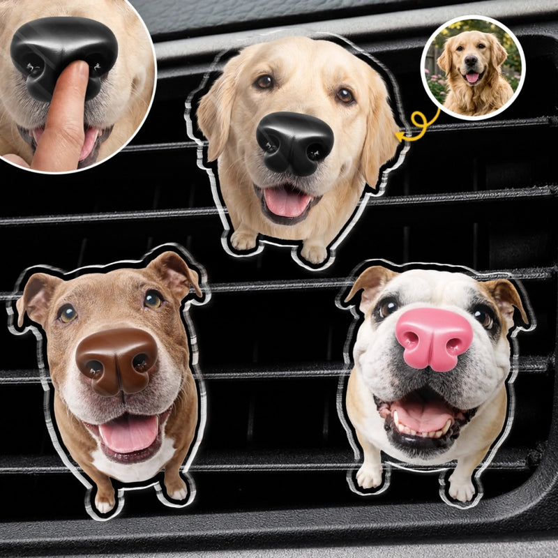 Custom Photo Squishy Nose Car Vent Clip – Personalized Birthday Gifts For Dog Lovers, Dog Dad And Mom - Happiness Is A Wet Nose