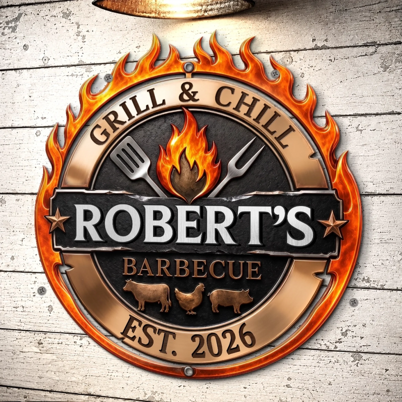 Custom BBQ Shaped Metal Sign - Personalized Grilling Gifts For BBQ Lovers, Husband, Son, Grandson, Brother, Grandpa, Dad, Yourself - Grill And Chill