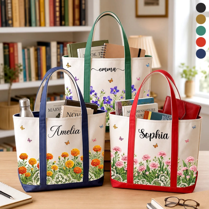 Custom Canvas Tote Bag - Personalized Birthday Gifts For Wife, Daughter, Besties, Sisters, Granddaughter, Grandma, Mom, Yourself - Sweet Floral Bliss On Go