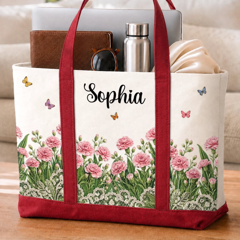 Custom Canvas Tote Bag - Personalized Birthday Gifts For Wife, Daughter, Besties, Sisters, Granddaughter, Grandma, Mom, Yourself - Sweet Floral Bliss On Go