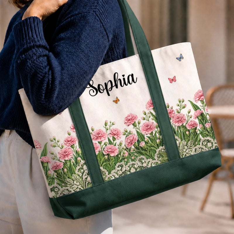 Custom Canvas Tote Bag - Personalized Birthday Gifts For Wife, Daughter, Besties, Sisters, Granddaughter, Grandma, Mom, Yourself - Sweet Floral Bliss On Go