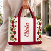 Custom Canvas Tote Bag - Personalized Birthday Gifts For Wife, Daughter, Besties, Sisters, Granddaughter, Grandma, Mom, Yourself - Blooms And Butterflies In Hands