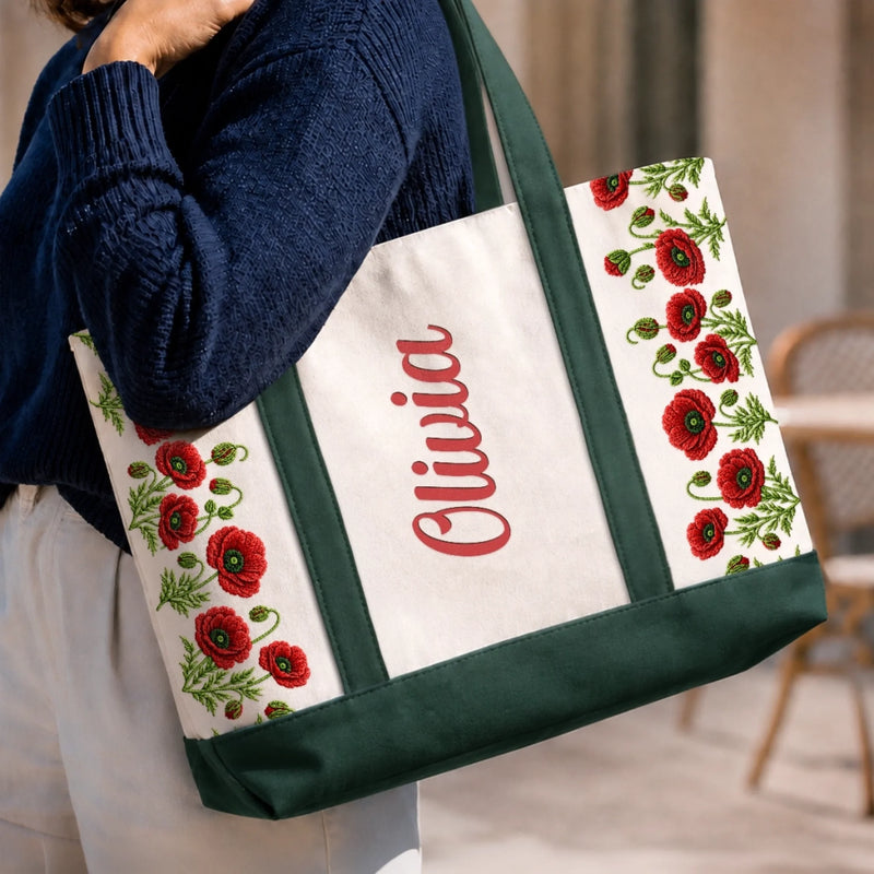 Custom Canvas Tote Bag - Personalized Birthday Gifts For Wife, Daughter, Besties, Sisters, Granddaughter, Grandma, Mom, Yourself - Blooms And Butterflies In Hands